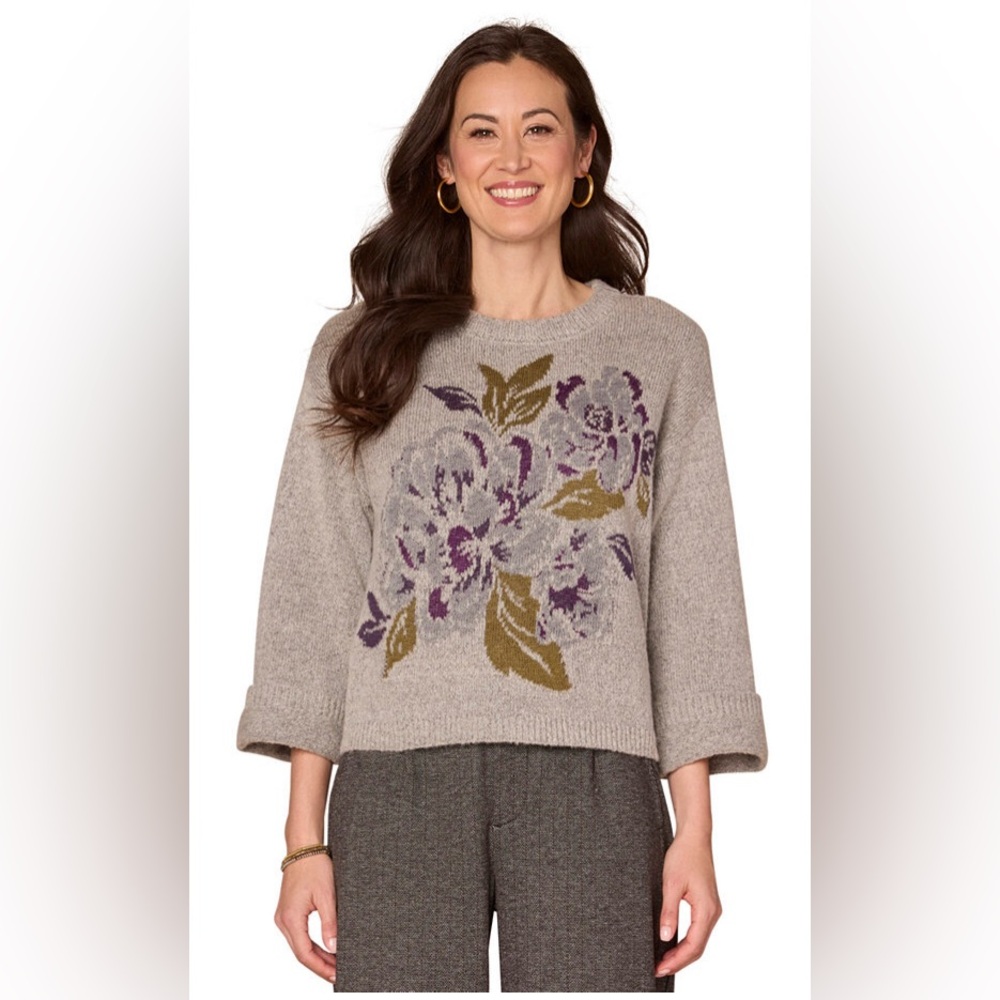 🎤 Democracy Petite Floral Jacquard Sweater Sz PL